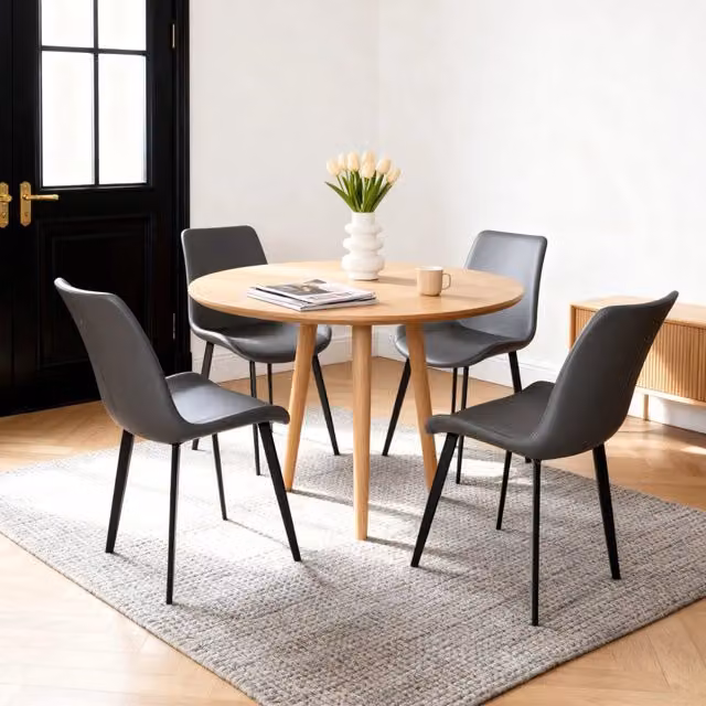 Set da 4 sedie da pranzo ergonomiche REDOM in ecopelle grigia con base a cantilever in metallo per casa e ufficio
