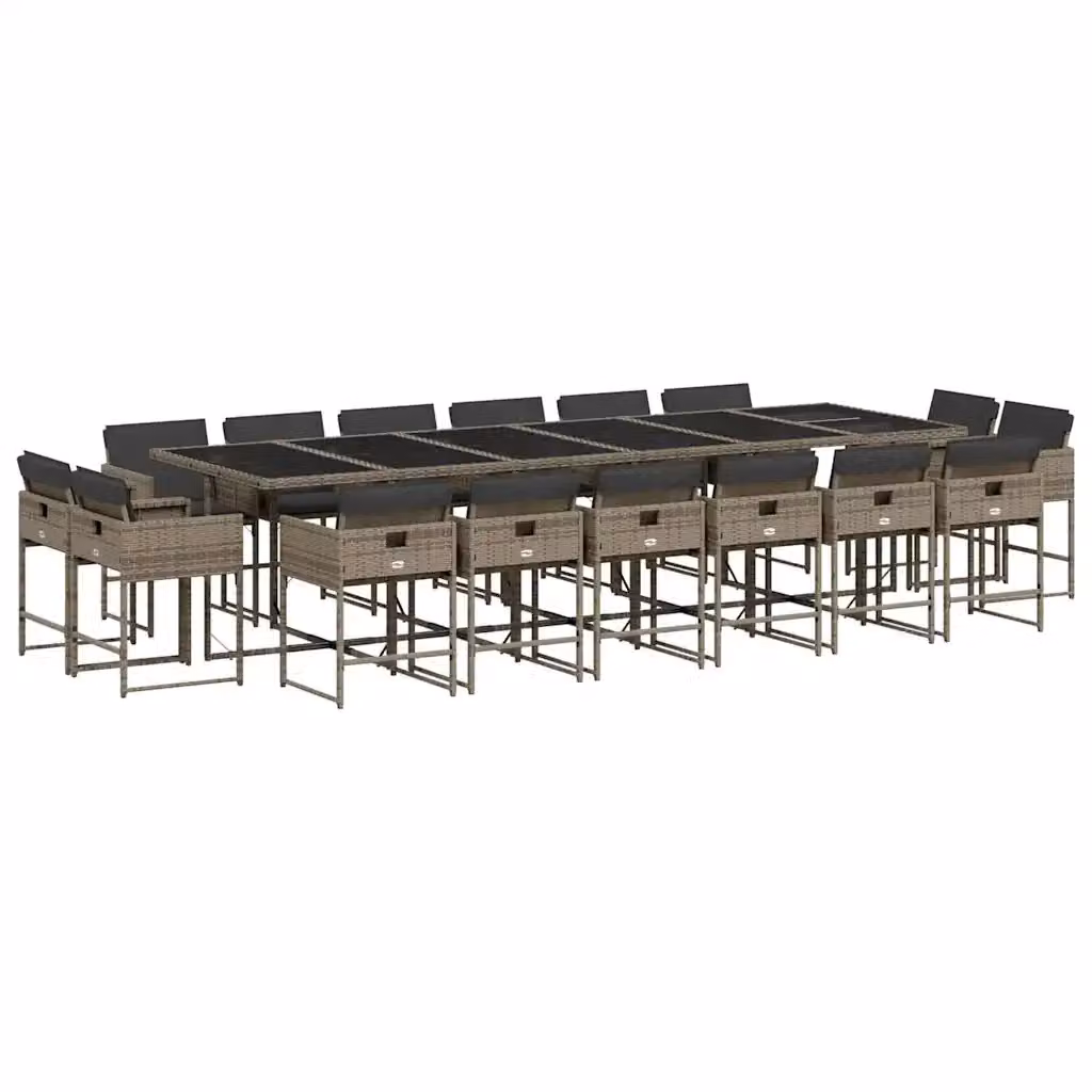 Set da pranzo da giardino vidaXL in polyrattan grigio con cuscini e tavolo in vetro – 2
