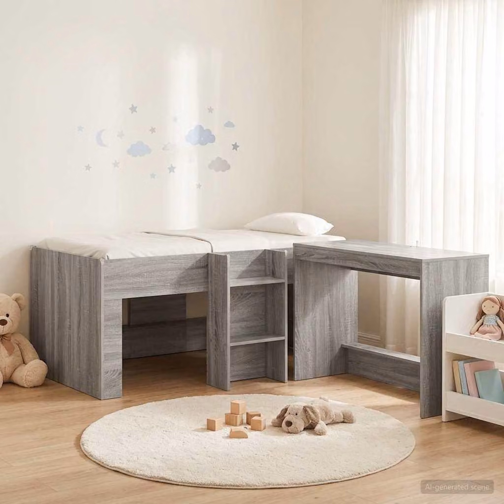 Letto a soppalco esclusivo con scrivania per bambini, 2 pezzi, colore grigio Sonoma