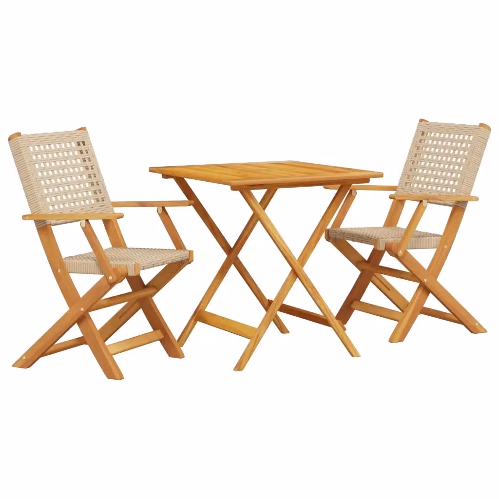 Set da Bistrot 3 pz vidaXL in Polyrattan e Legno di Acacia Beige – 2