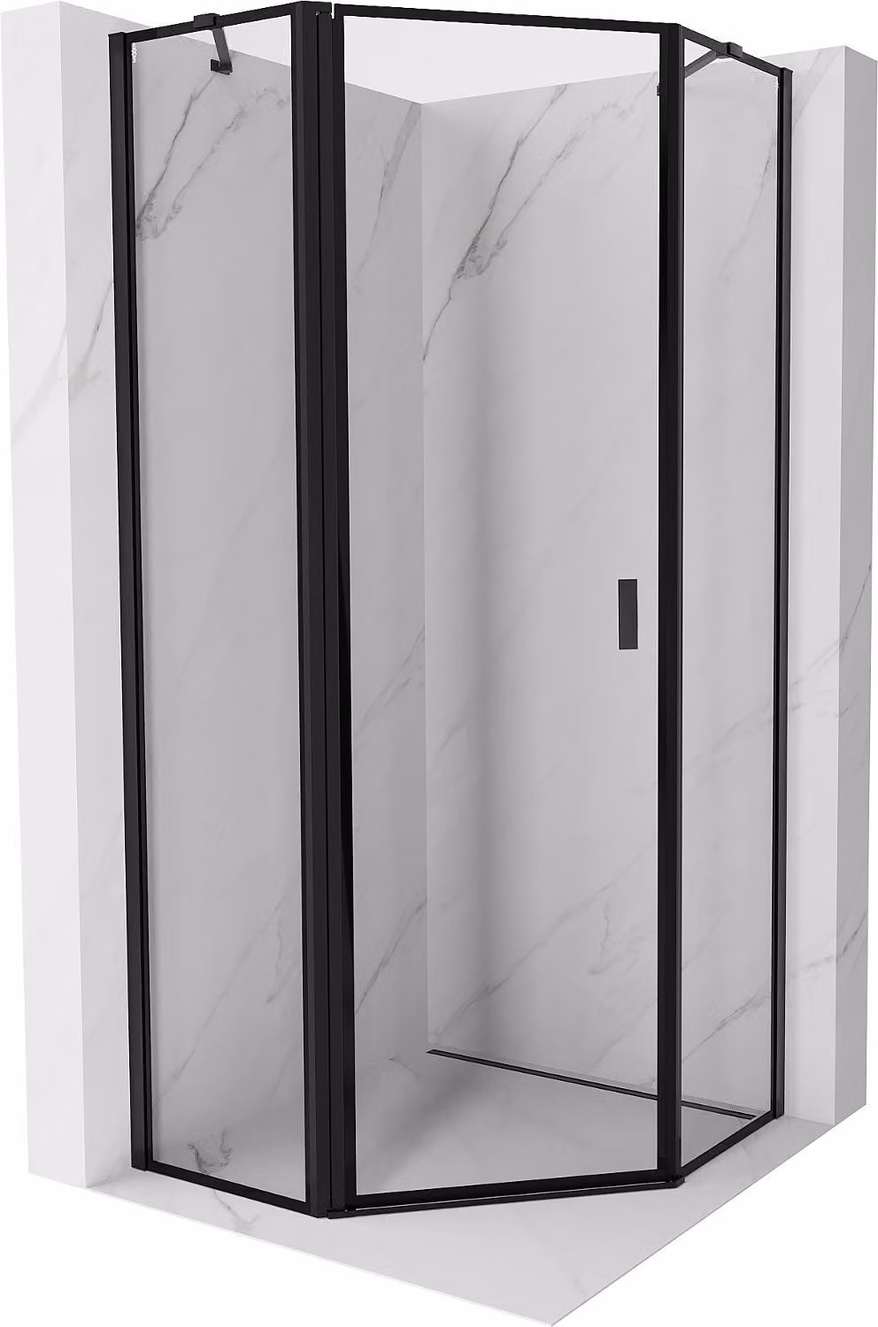 Mexen Mist cabina doccia pentagonale a battente sinistra 80 x 80 cm, cornice nera, nera - 8A8-080-080-70-70-L