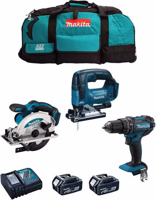 Kit utensili Makita MK302 con avvitatore DHP482, sega circolare DSS610, due batterie da 5,0 Ah e caricabatterie DC18RC