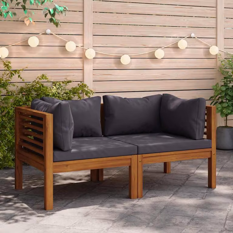 Set di 2 Divani Angolari L-Shape vidaXL in Legno di Acacia Trattato con Cuscini Antracite per Giardino