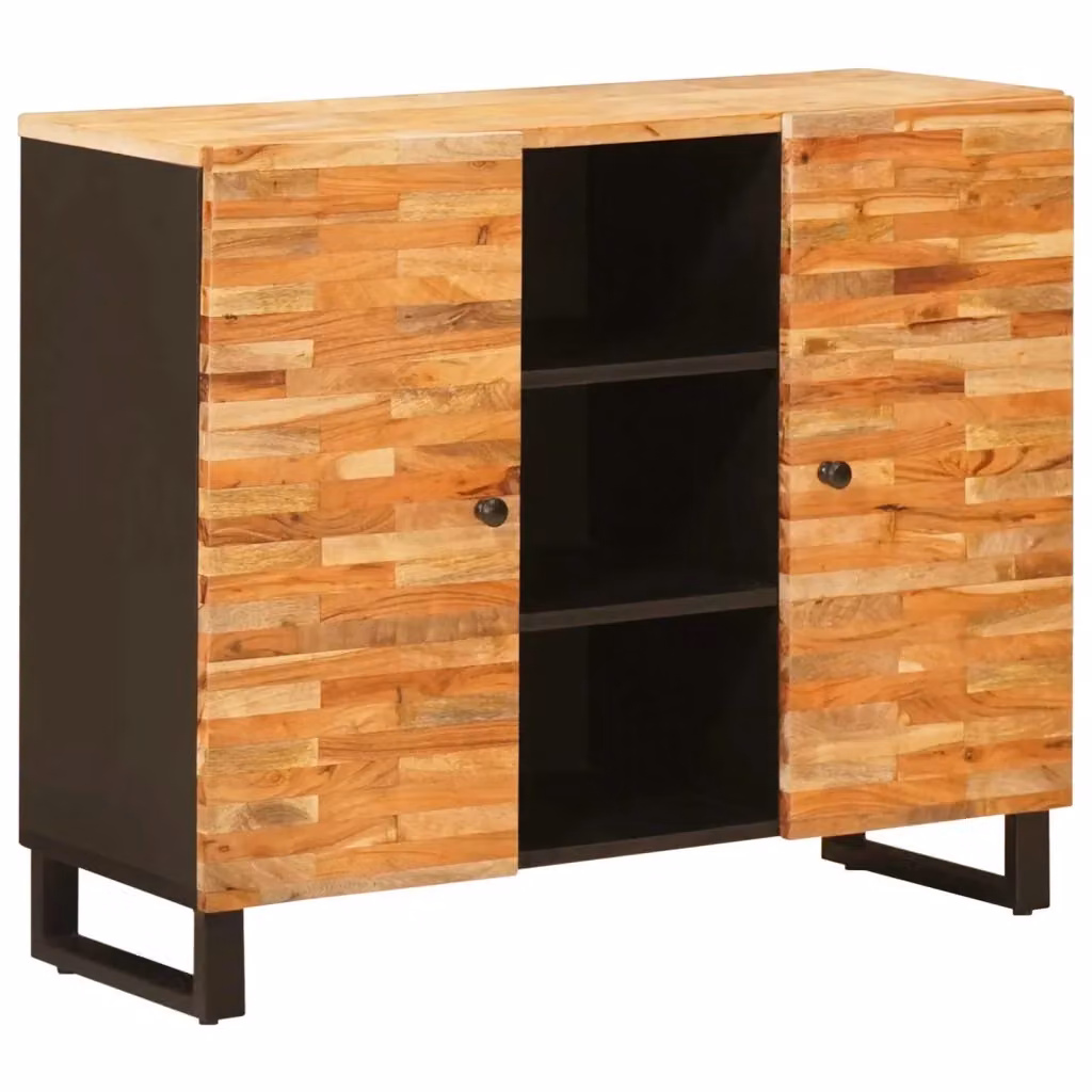 Tavolino laterale moderno in legno di mango massello marrone e nero L/P/H: 90 x 33 x 75 cm – 2