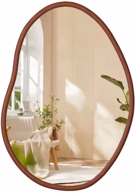 Specchio per parete asimmetrico - Dimensioni grandi - Cornice in legno - Design moderno - 56x82cm