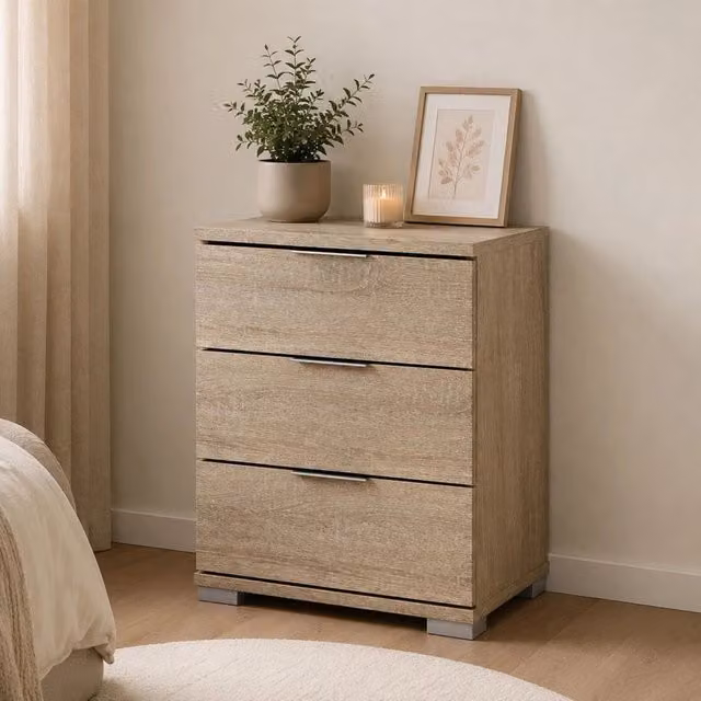 Cassettiera DMORA Laharo con 3 cassetti in legno color rovere marrone L: 46 cm, P: 42 cm, H: 61 cm – 1