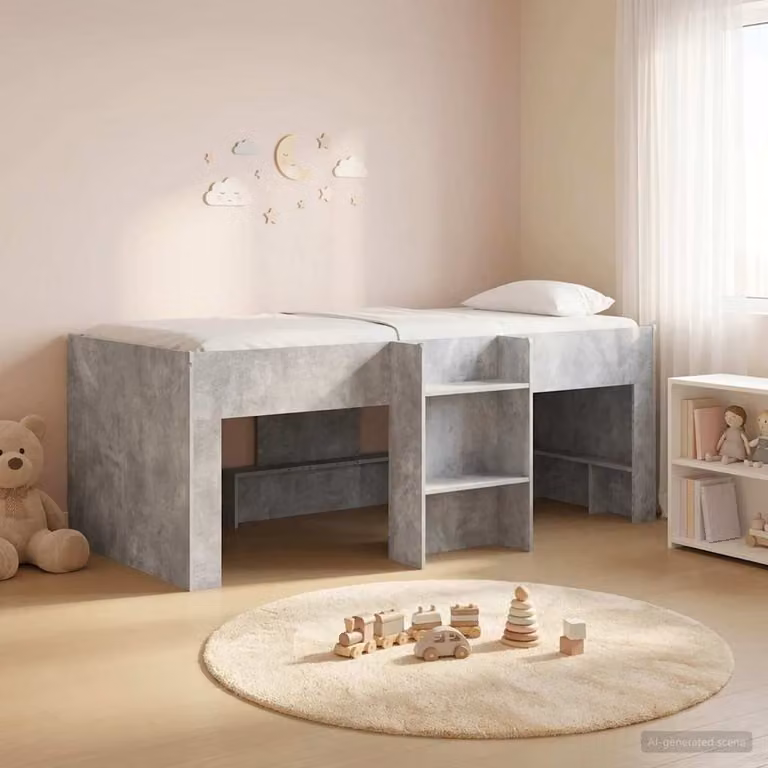 Letto alto singolo per bambini vidaXL in legno ingegnerizzato grigio, L/P/H: 200 x 90 x 111 cm