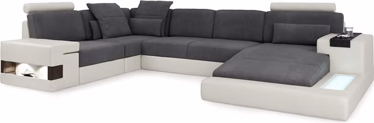 XXL Ecksofa U-Form Ledersofa Sofa Polster Couch Leder USB Wohnlandschaft
