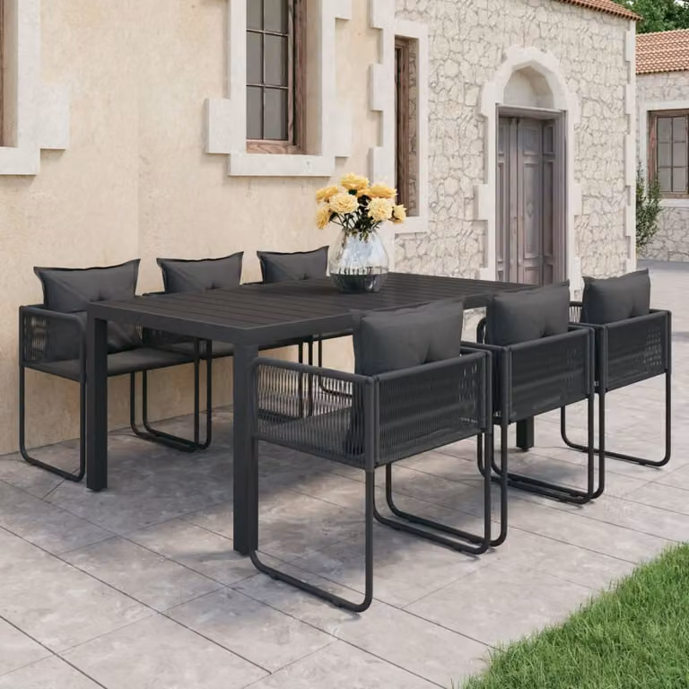 The Living Store Set da pranzo da giardino 7 pezzi in PVC rattan nero