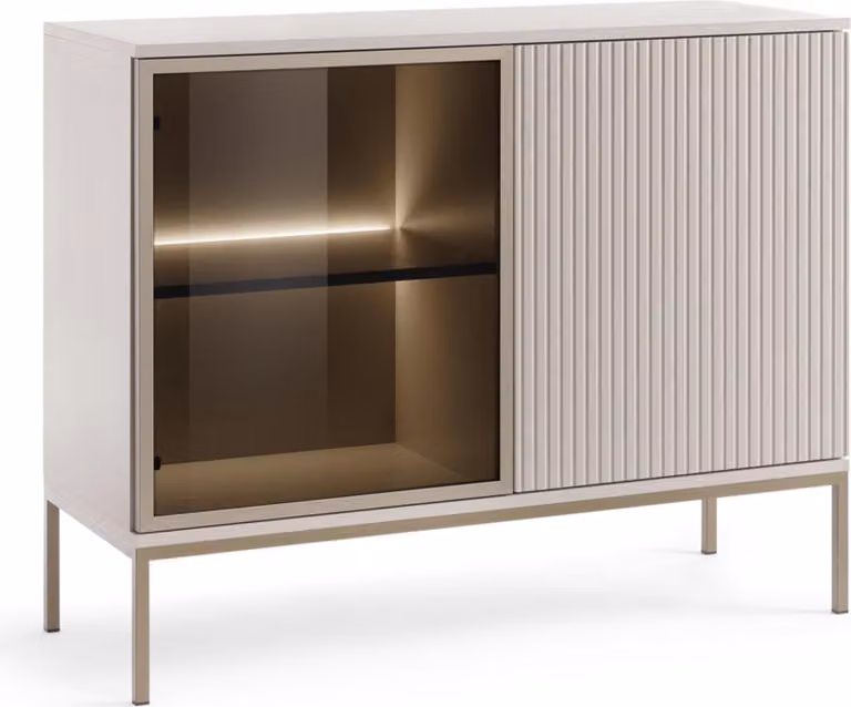 Laval K104 LED - cassettiera a tre ante con illuminazione, cashmere, larghezza 104 cm, altezza 83 cm, profondità 39 cm
