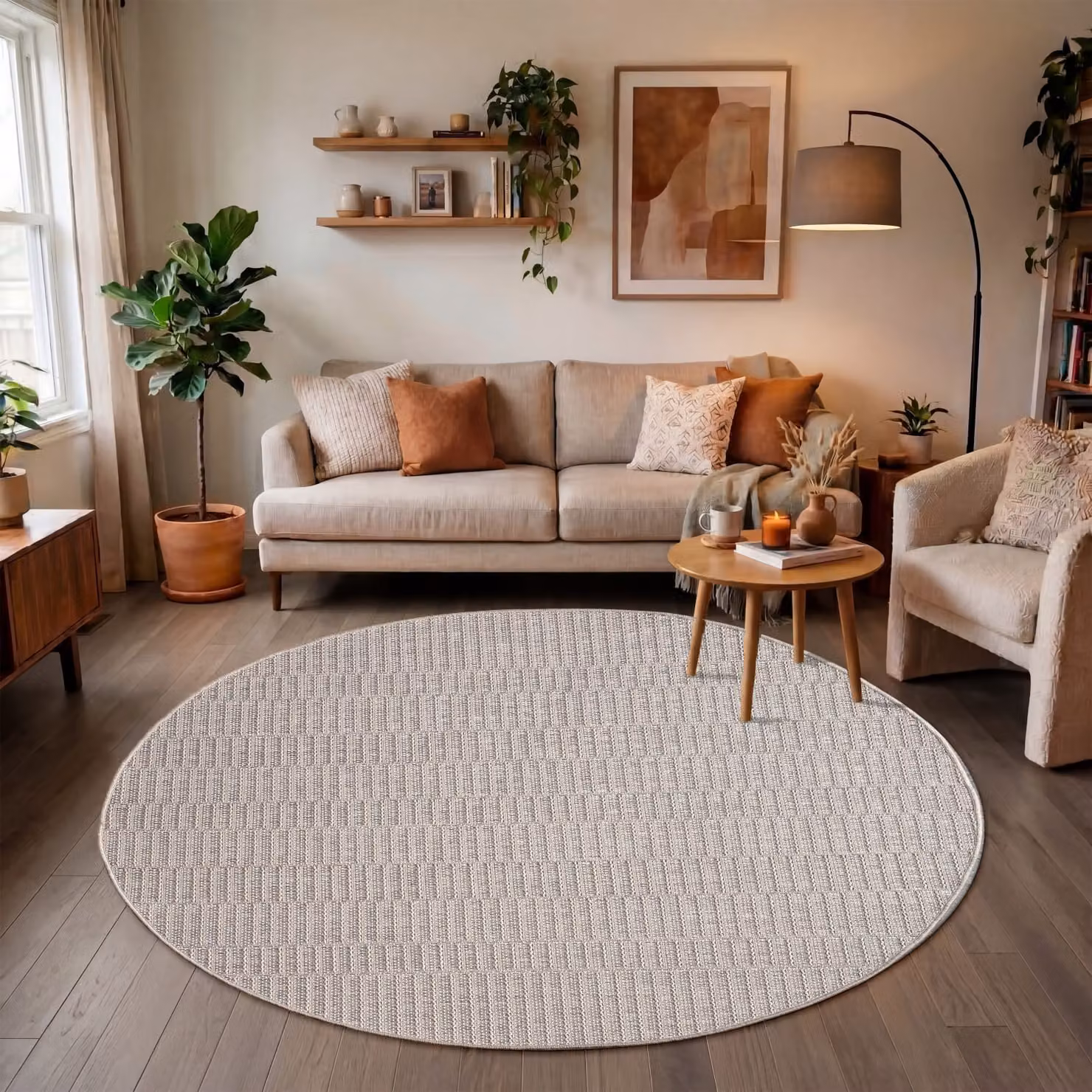 Tappeto rotondo Verona beige e bianco per interni ed esterni, Diametro: 200 cm – 2