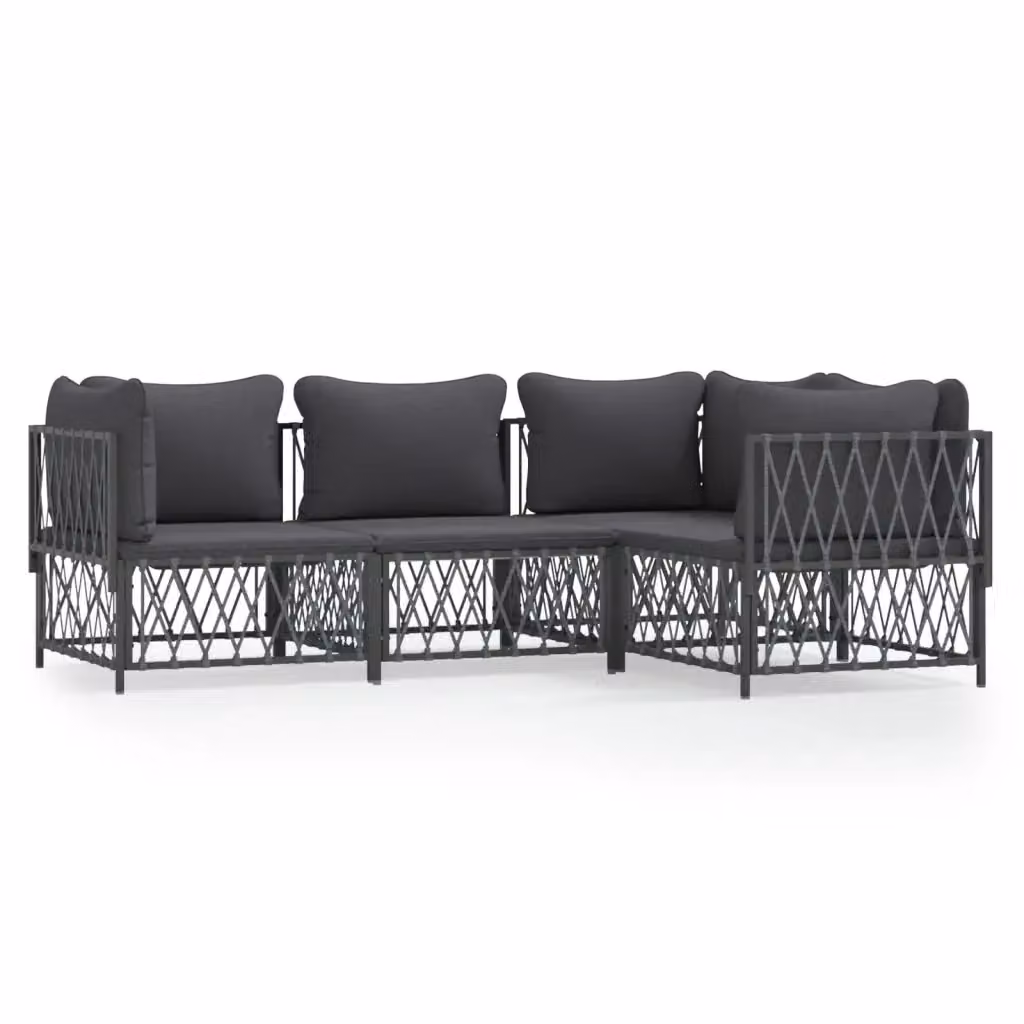 Set Salotto da Giardino vidaXL a Forma a L con Cuscini in Tessilene e Acciaio Antracite e Grigio – 2