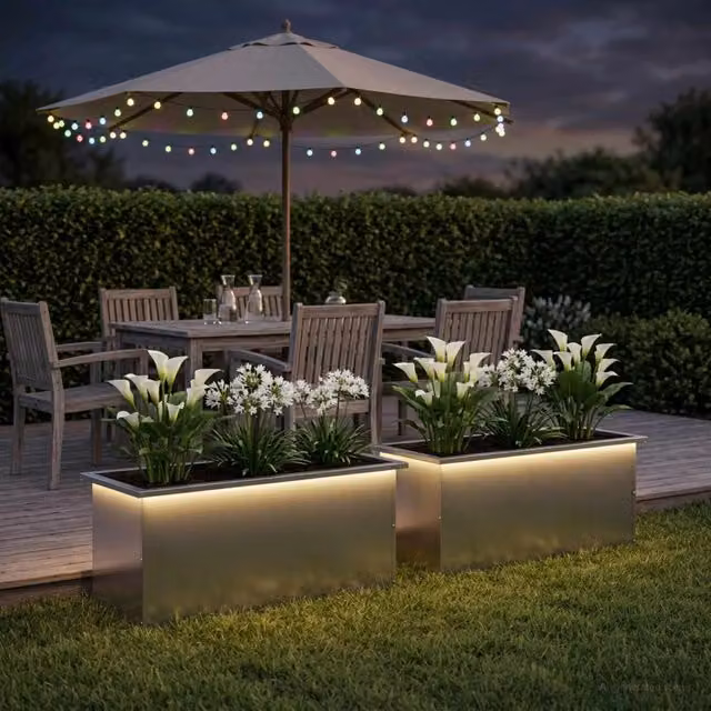 Fioriera da giardino con LED 2 pz Argento 40 x 100 x 40 cm 8008179