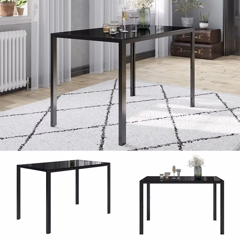 Tavolo da pranzo moderno Vicco in vetro nero lucido L: 120 cm, P: 70 cm, H: 75 cm – 2