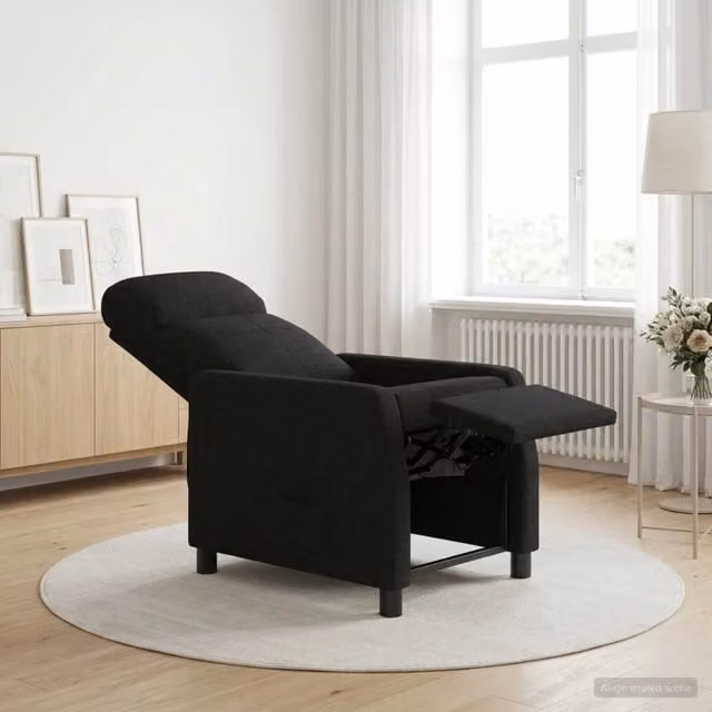 Poltrona reclinabile relax in tessuto nero con braccioli per soggiorno e ufficio – 1