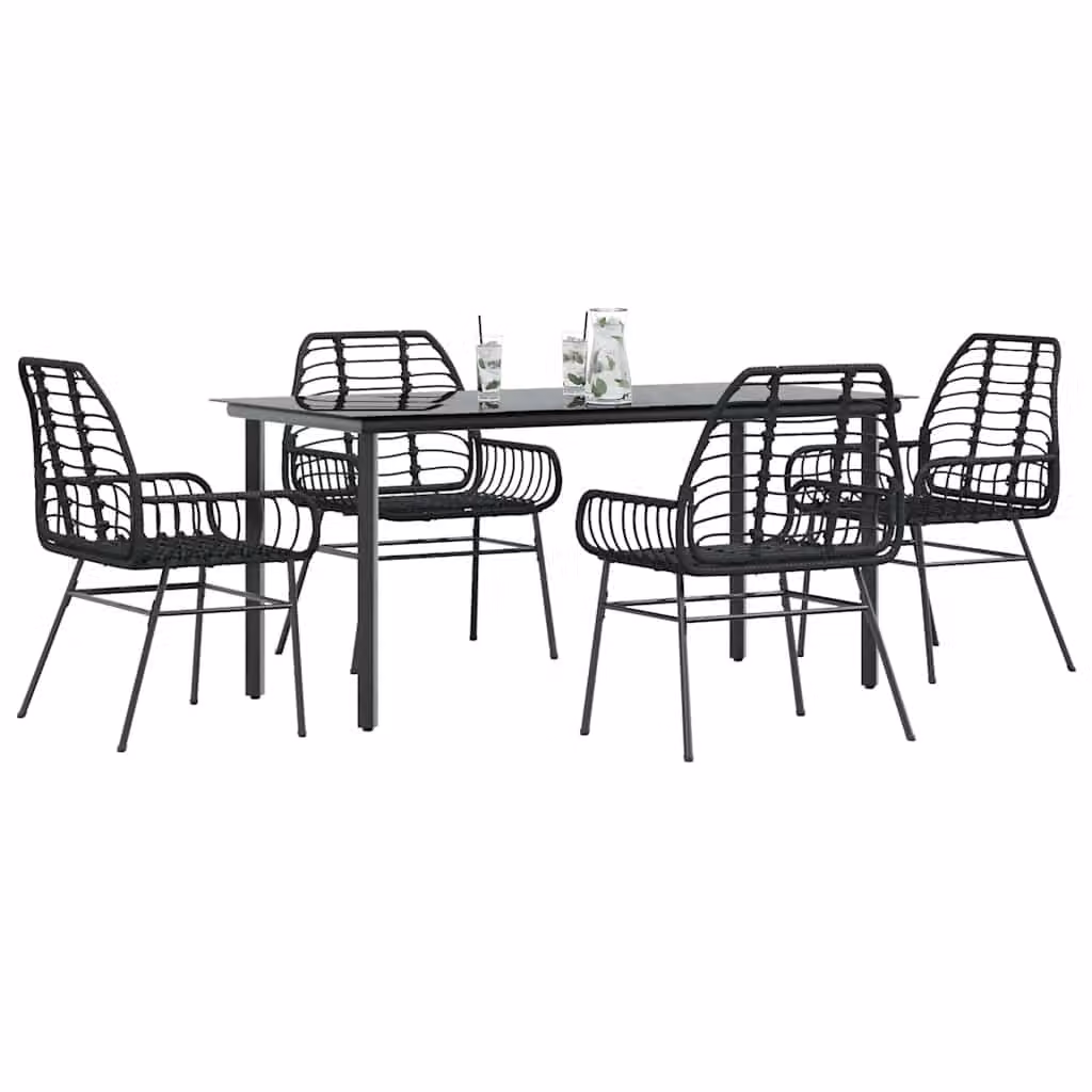Set da giardino vidaXL composto da 5 pezzi in polyrattan e vetro nero con design moderno