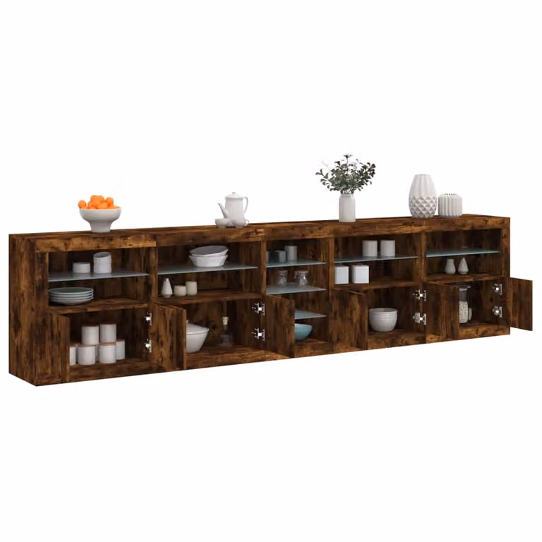 Credenza moderna vidaXL con luci LED in rovere fumo marrone L: 283 cm, P: 37 cm, H: 67 cm