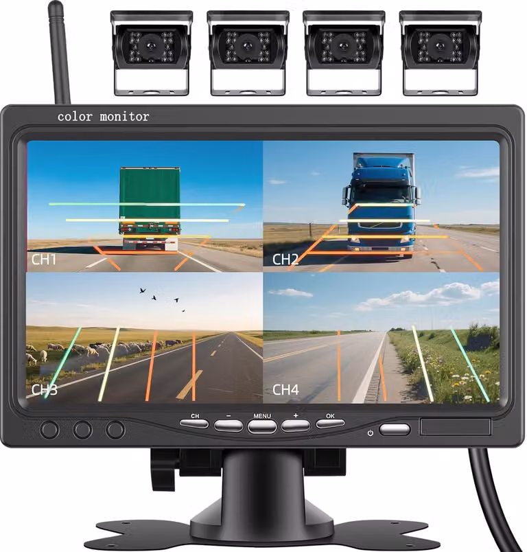 Sistema di telecamere posteriori wireless 1080P con monitor da 7 pollici, 4 canali e visione notturna