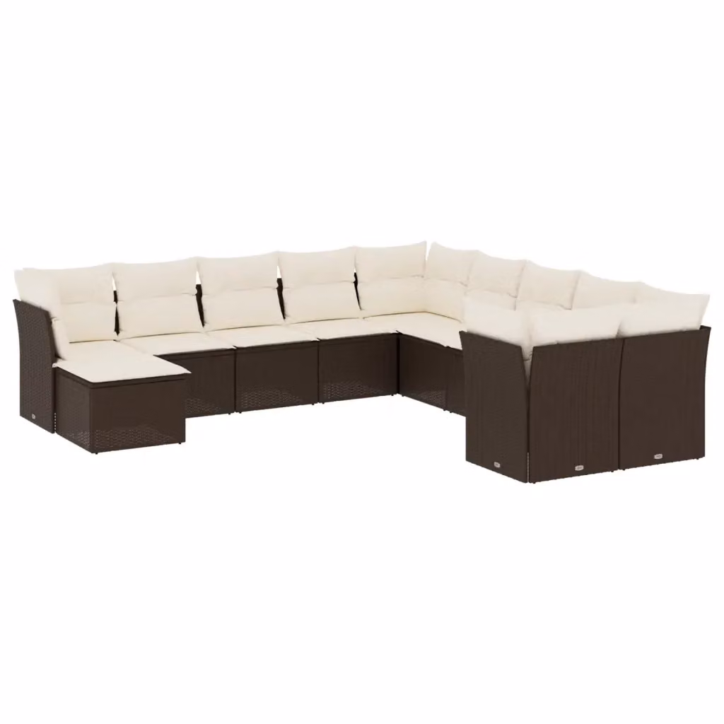 Set di Divani da Giardino vidaXL 11 pz in Polyrattan Marrone e Bianco con Cuscini e Struttura in Metallo – 2
