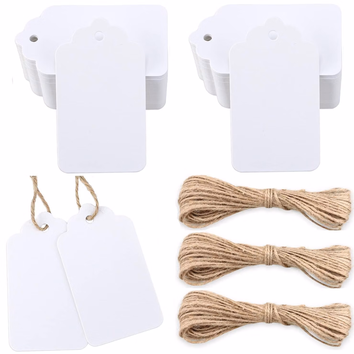 Etichette regalo in carta kraft, 200 pezzi, 7x4 cm, colore bianco