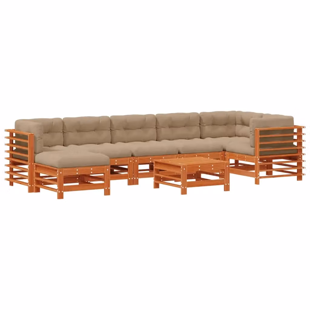 Set Lounge da Giardino a L vidaXL in Legno di Pino Trattato Marrone con 8 Posti e Cuscini inclusi – 2