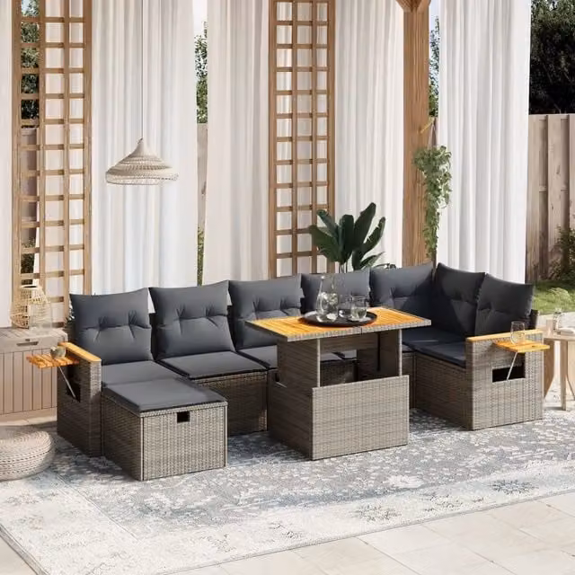 Set Divano da Giardino 8 pz con Cuscini Grigio in Polyrattan 3276154