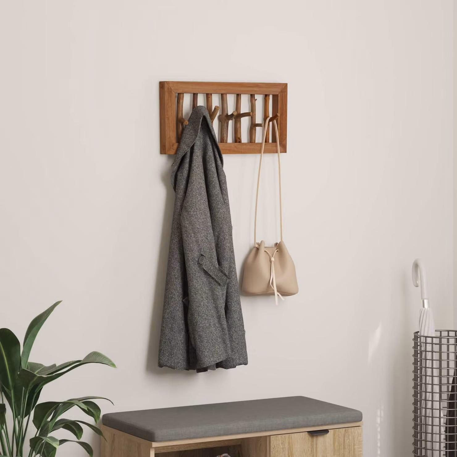 Gancio per cappotti vidaXL in legno naturale marrone L 50 cm x P 10 cm x H 25 cm