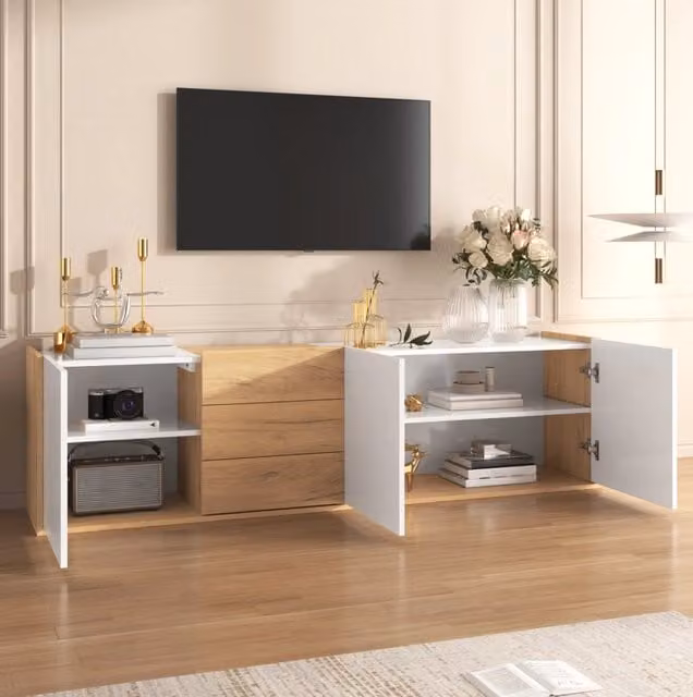 Mobile TV con 3 ante e 3 cassetti in MDF; bianco e effetto legno; 171;5 x 35 x 47 cm