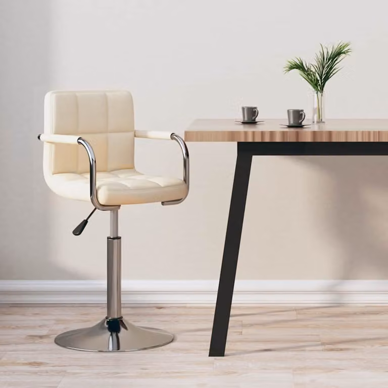 Sgabello da Bar vidaXL Beige in Tessuto e Finta Pelle con Base Girevole 360 Gradi