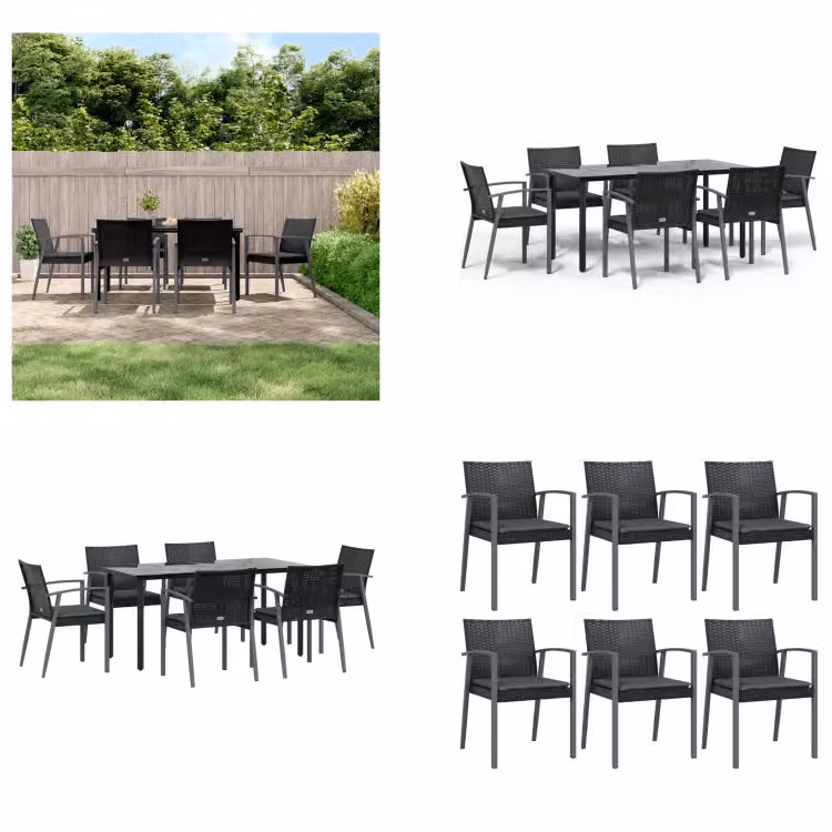vidaXL Set da pranzo da giardino 7 pezzi con cuscini in polirattan e acciaio - Set da pranzo da giardino - Set da pranzo da giardino - Set da pranzo da esterno