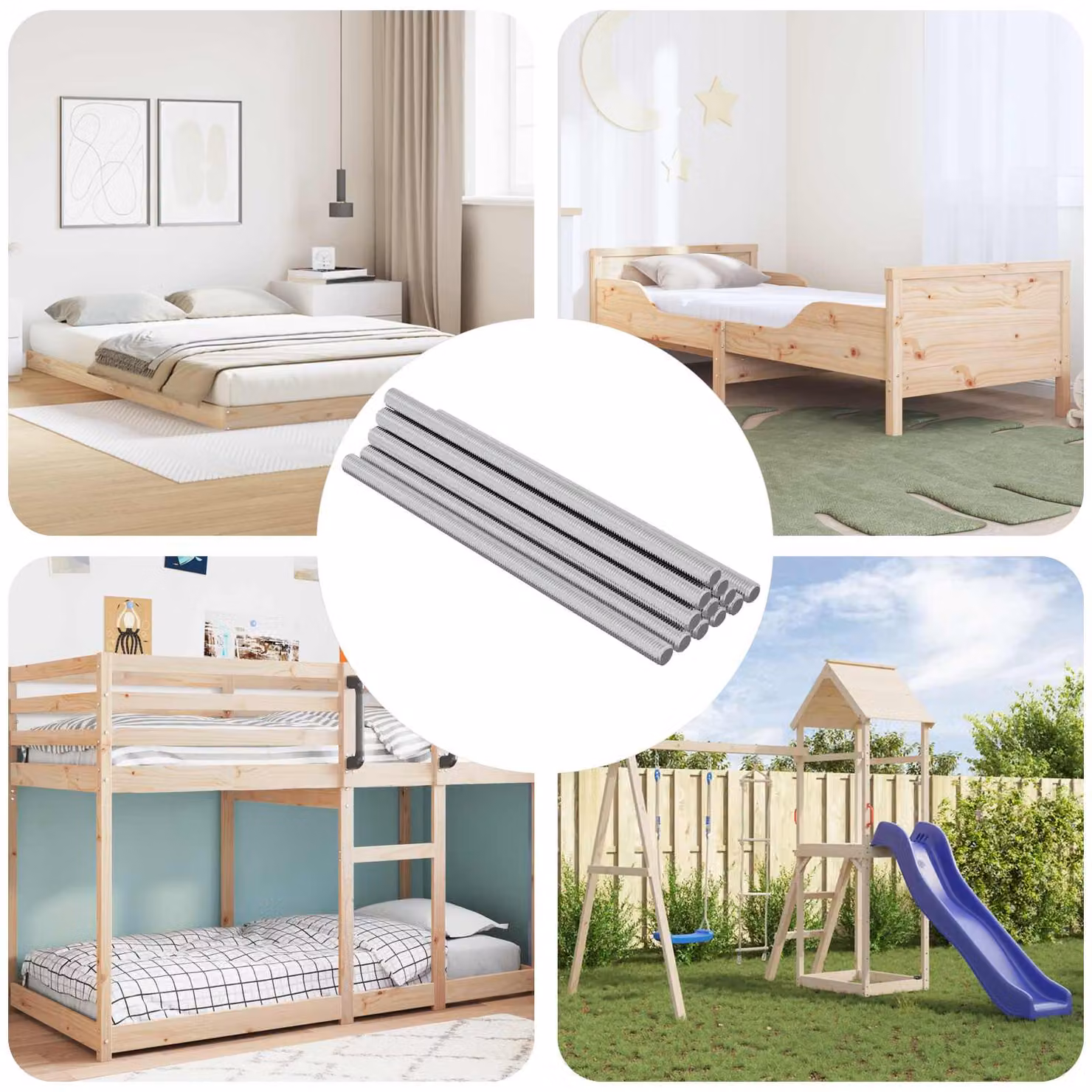 Set di 900 aste filettate in acciaio zincato argento vidaXL L: 120 cm, D: 6 cm, H: 18 cm