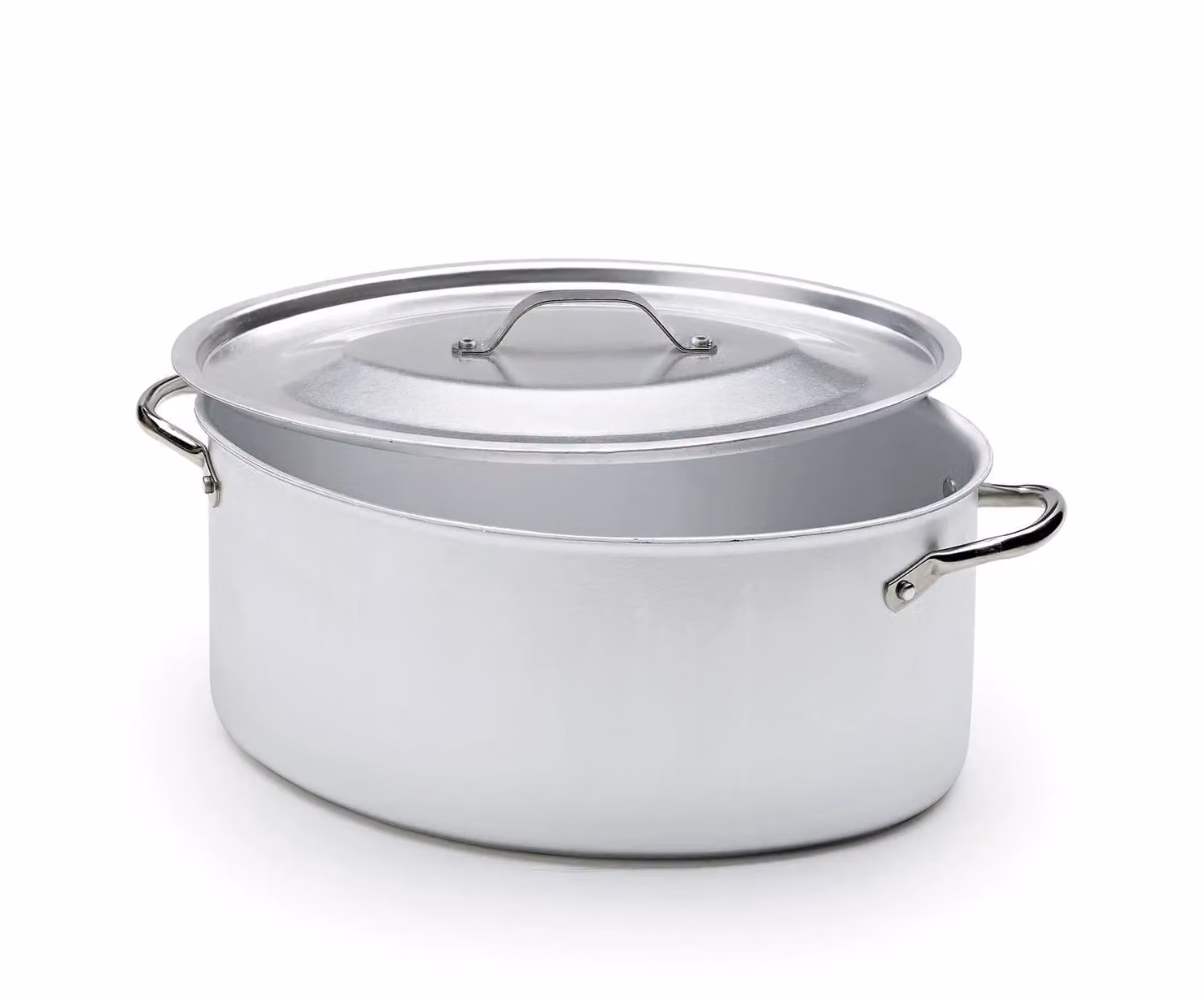 Casseruola ovale in alluminio con coperchio e maniglie in acciaio inox, diam. 40x28cm