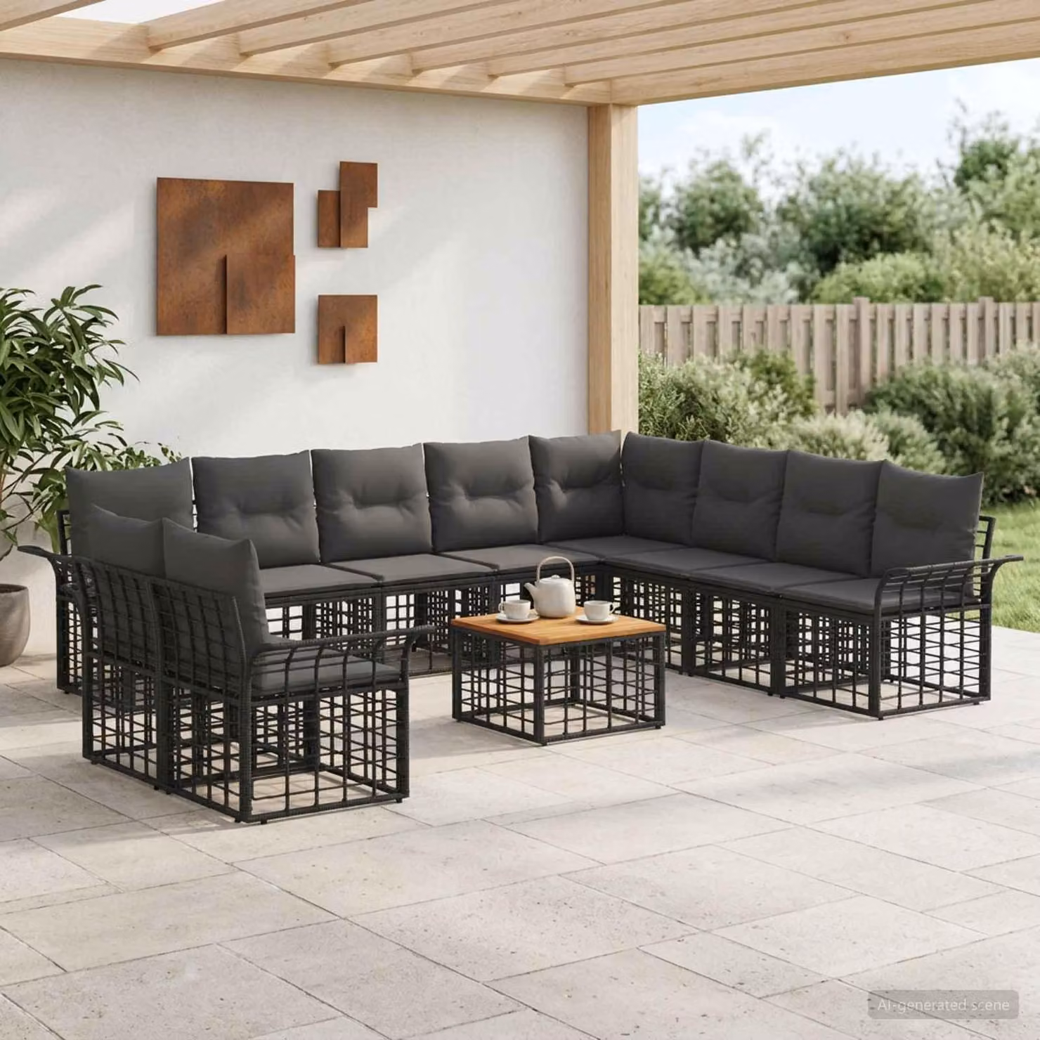 Maison Exclusive - Set da esterno per divano, 11 pezzi, colore nero e grigio scuro, materiale: poliestere
