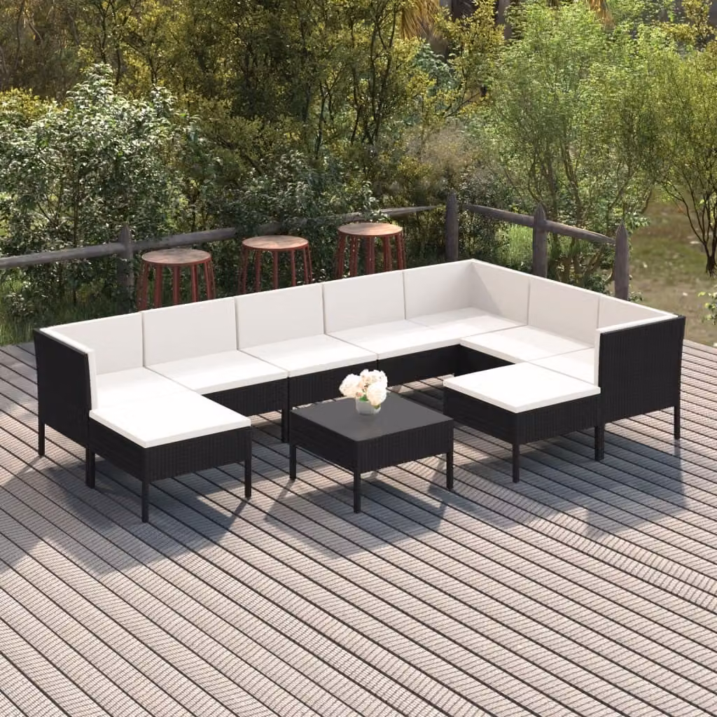 Maison Exclusive - Set da giardino da 10 pezzi con cuscini in rattan sintetico nero