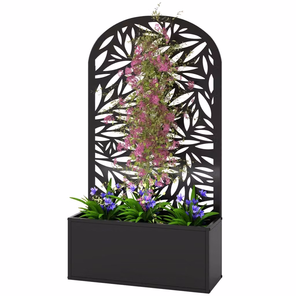 Fioriera con Schermo Privacy Curvo in Metallo XYLO Nero L: 61 cm, P: 23 cm, H: 113 cm – 2