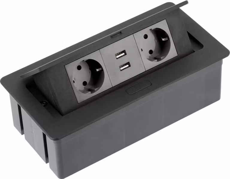GTV Ciabatta elettrica a 2 prese 2 porte USB nero