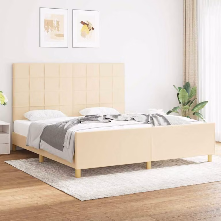 Giroletto vidaXL senza materasso in tessuto beige con struttura in legno di larice L/P/H: 203 x 186 x 128 cm