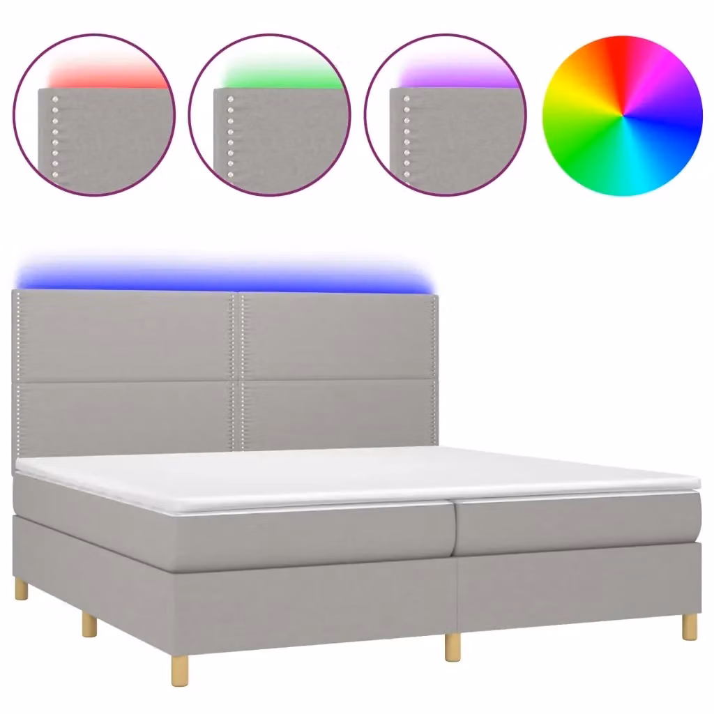 Letto a molle con materasso e illuminazione LED vidaXL, Grigio Chiaro, L/P: 200 x 200 cm – 2