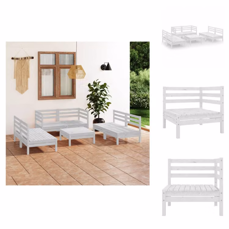 vidaXL set da salotto da giardino 7 pezzi in pino massiccio bianco - Set di mobili da giardino