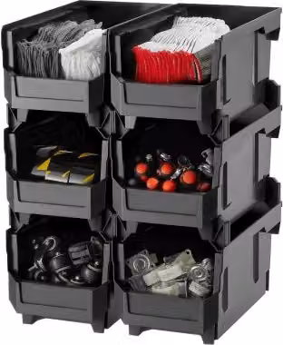 VEVOR Set di 6 Contenitori Impilabili in Plastica con Portatagli con Etichette, Nero, L: 37,7 cm, P: 21,5 cm, H: 18,0 cm