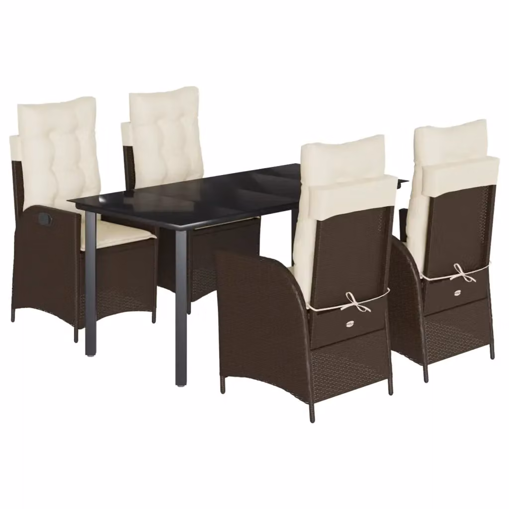 vidaXL Set da Pranzo da Giardino 5pz in Polyrattan Marrone e Nero con Piano in Vetro – 2