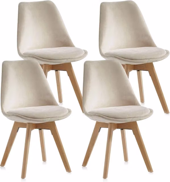 Set 4 Sedie 48,5x47x81,5 cm in Velluto Ecru