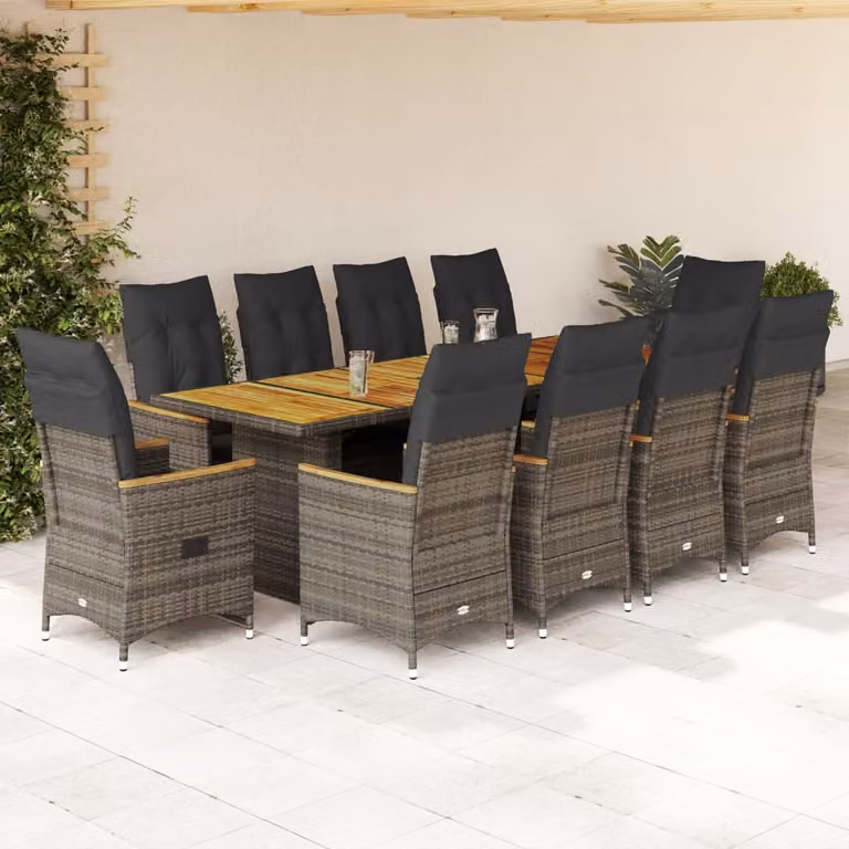 Set Bistrò da Giardino vidaXL 11 pz in Polyrattan e Legno di Acacia Grigio