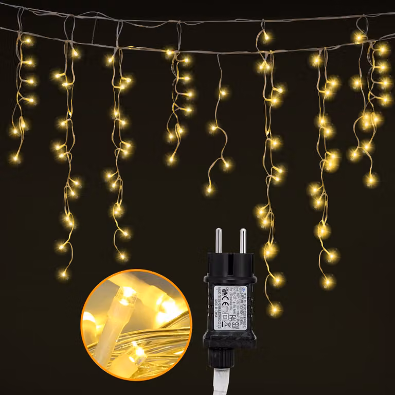 Jayseuw 15M LED pioggia di ghiaccio luci fiabesche tenda luminosa interna 600 LED ghiaccioli luci di Natale 8 modalità decorazione natalizia giardino festa bianco caldo