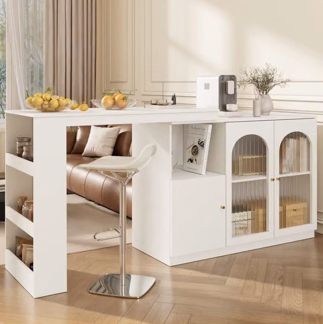 Mobile bar girevole a 360° con ante in vetro; MDF bianco; 120x40x97 cm