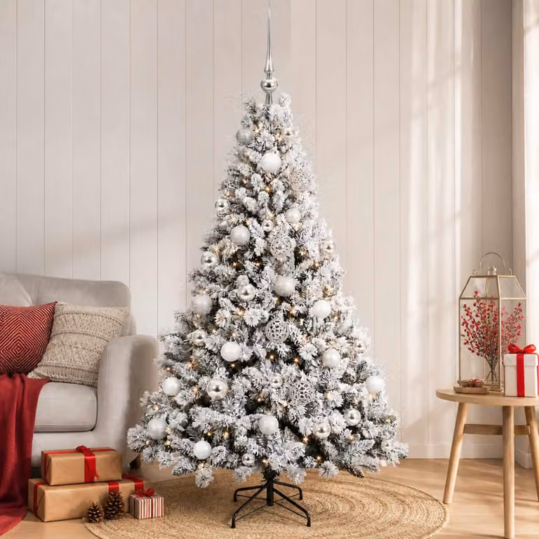 Albero di Natale artificiale verde con palline bianche e 150 LED luce bianca calda vidaXL, Altezza: 120 cm