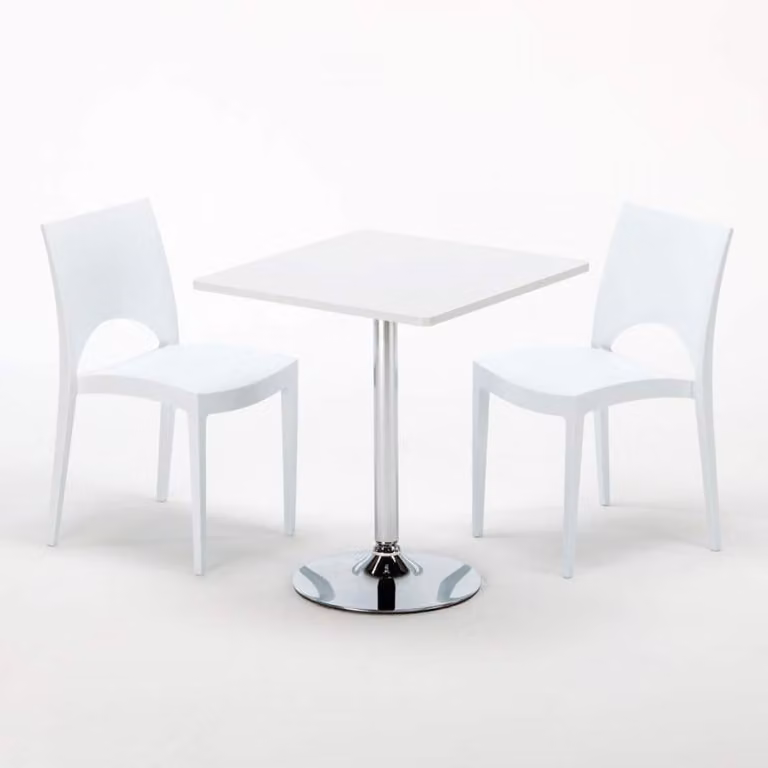 Tavolo quadrato bianco e 2 sedie Set di bastoni da interno in polipropilene colorato Grand Soleil Paris Cocktail - Bianco