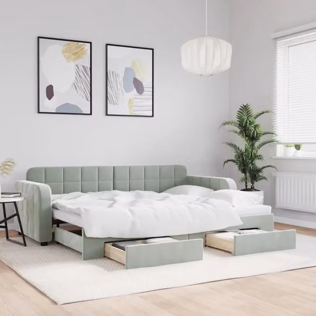 Divano Letto Estraibile con Cassetti vidaXL in Velluto Grigio per Soggiorno e Camera da Letto L/P/H: 223 x 80 x 71 cm