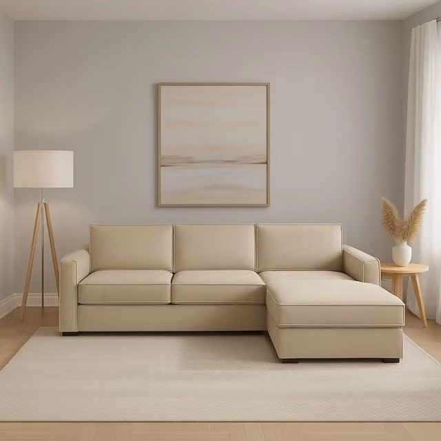 Divano con penisola Made in Italy Ametrino di Talamo Italia, modello moderno a L con rivestimento sfoderabile beige, L: 280 cm, P: 95 cm, H: 90 cm