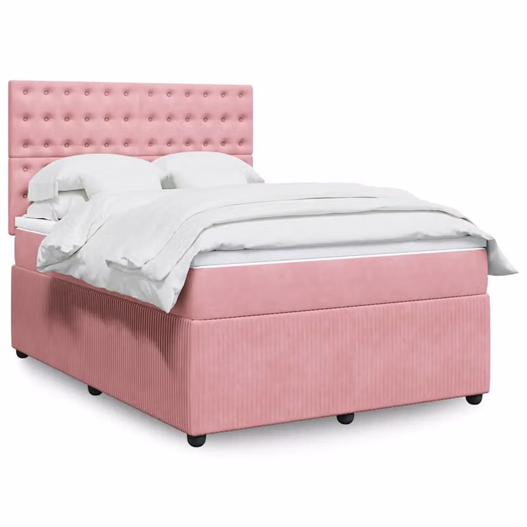 vidaXL Giroletto a Molle con Materasso Ibrido in Velluto Rosa e Bianco, L/P: 160 x 200 cm